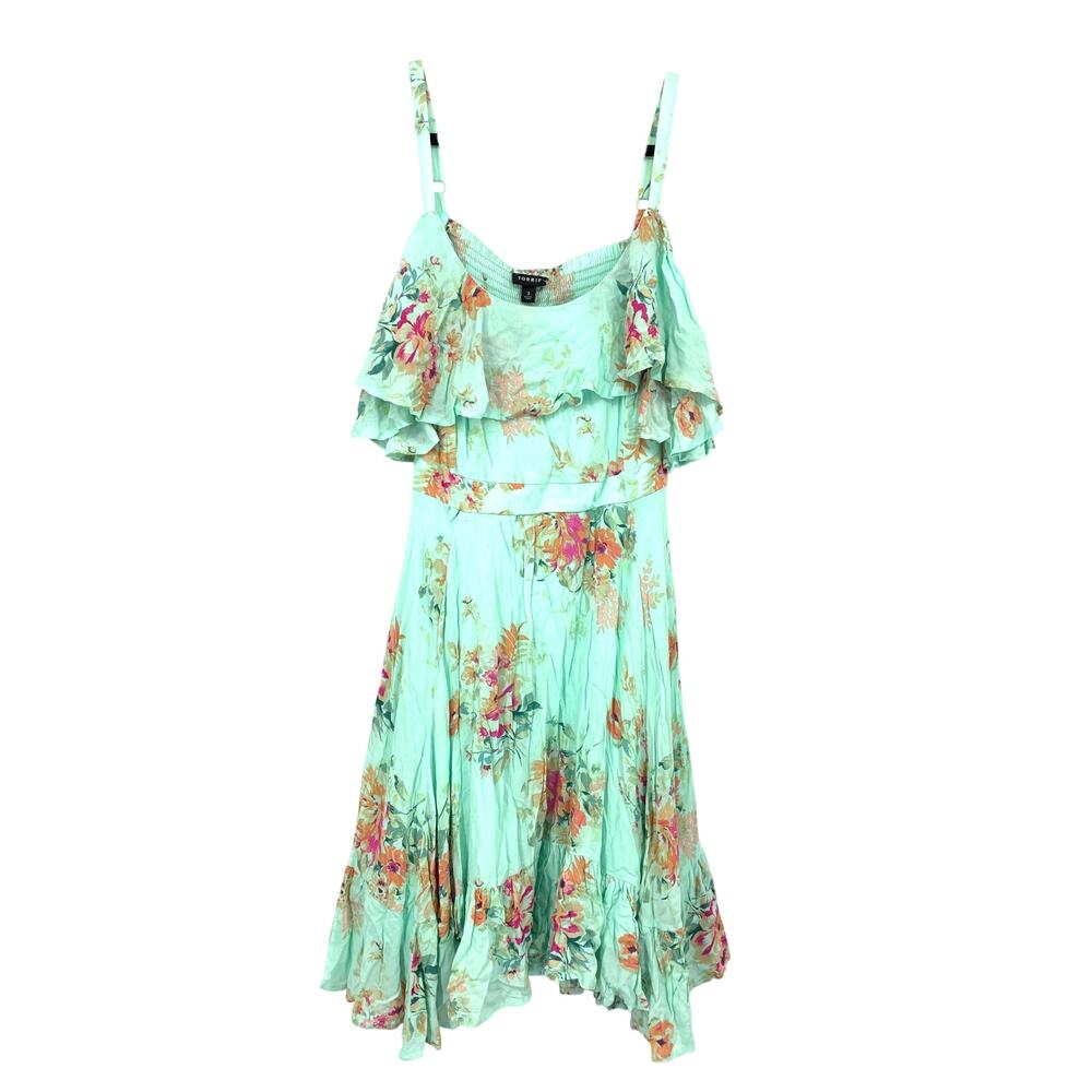 Torrid Cold Shoulder Smocked Tie Back A-Line Sundress Sz 3X Blue Floral Ruffle - Picture 1 of 6